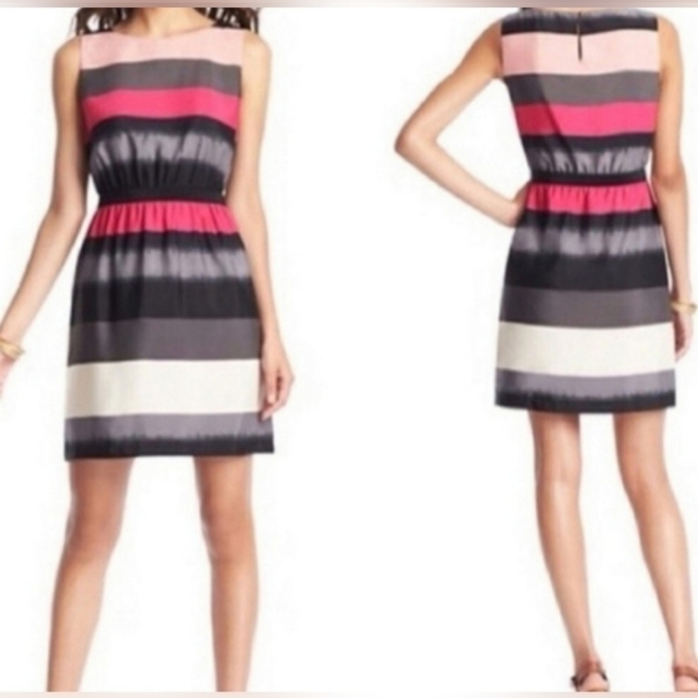Ann Taylor LOFT | Sleeveless Midi Dress | Size: XS | Color:  Pink & Gray Striped